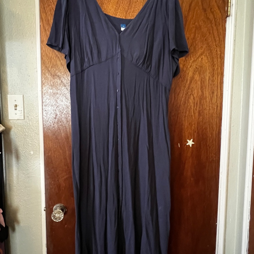 Women’s Navy Button-Front Maxi Dress